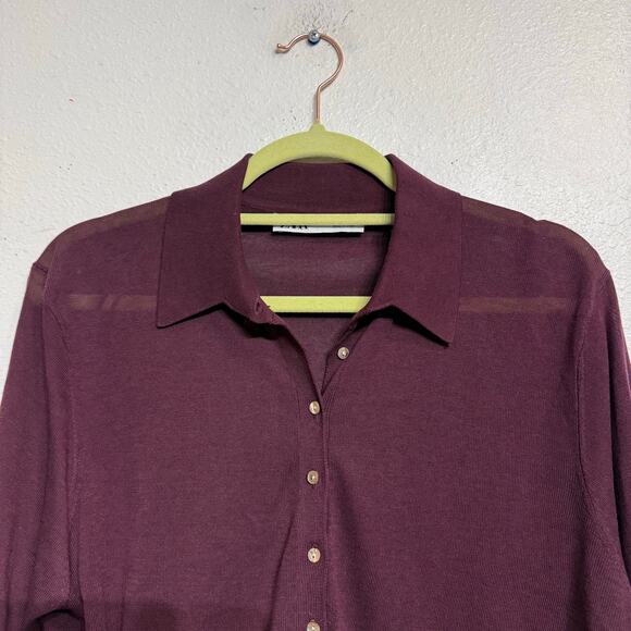 Zara Burgundy Knit Sweater Sz M - Picture 3 of 10